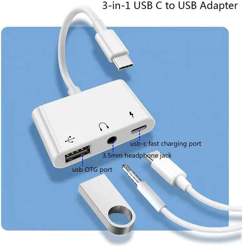 USB C to USB Adapter for Headphones, 3 in 1 USB-C Fast Charging Adapter, Super Speed Data Transfer, 60W Charging