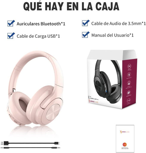 Pink Wireless Bluetooth Headphones, Over Ear, 65 Hours Playtime, Foldable Deep Bass HIFI Stereo, On Ear Headsets with