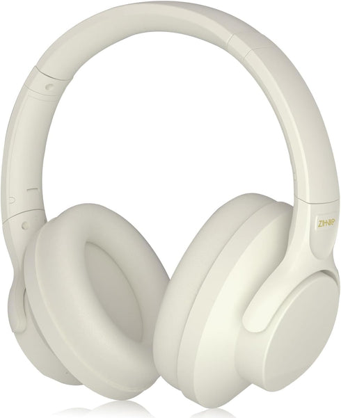 ZIHNIC Active Noise Cancelling Headphones, 60H Playtime Wireless Bluetooth Headset, Low Latency, Milky White