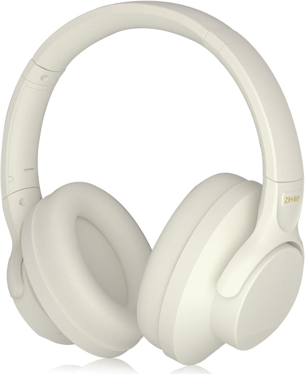 ZIHNIC Active Noise Cancelling Headphones, 60H Playtime Wireless Bluetooth Headset, Low Latency, Milky White