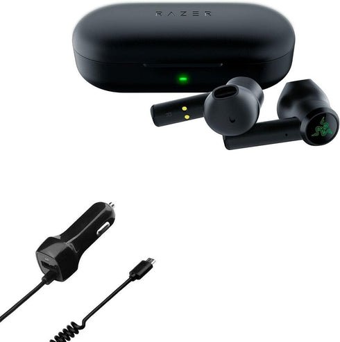 BoxWave Car Charger for Razer Hammerhead True Wireless, Extra USB Port with Integrated Cable, Black