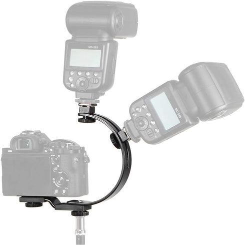 C-Shape Dual Hot Shoe Flash Mount Bracket for Cameras