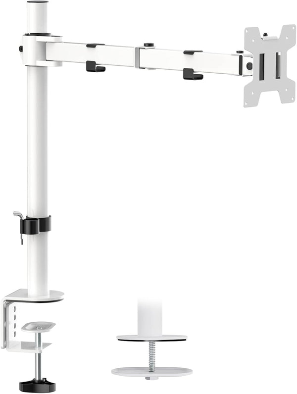 WALI Monitor Arm Mount for Desk, Single Computer Desk Mount, Up to 32 Inch, 22 lbs, White (M001-W)