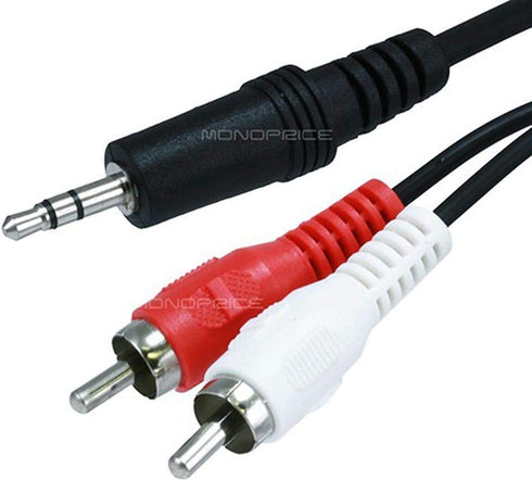 Monoprice Audio/Stereo Cable - Single 3.5mm TRS Plug to Dual RCA Plug, Mp3 Player/Phone Headphone Output to Home Audio System, 6 Feet, Black by Monoprice