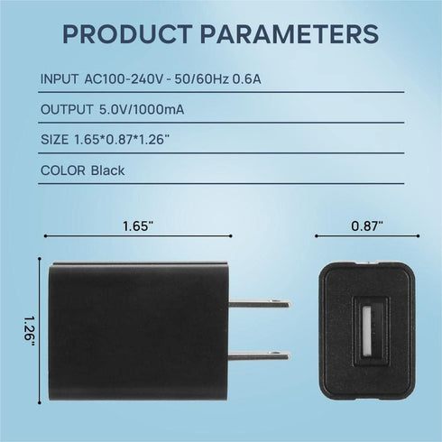 Wall Charger Cube 5V1A USB Power Supply Block, Universal Wall Plug Brick, Portable Fast Charger for iPhone, Samsung