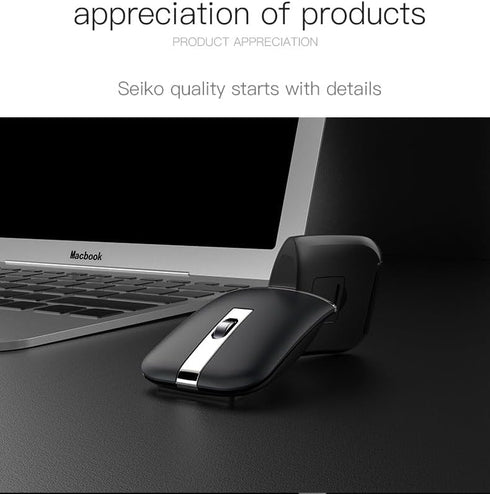 Wireless Arc Mouse, Bluetooth 2.4GHz Dual-Mode Rechargeable, Foldable Mouse with USB Receiver, Silent Click, Black