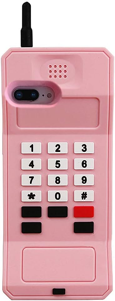 UnnFiko 3D Silicone Case for iPhone 7 Plus/iPhone 8 Plus, Retro Classic Soft Rubber Bumper Cover (Retro Cellphone Pink)