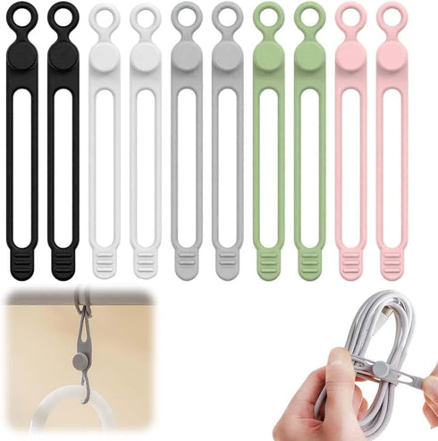 10Pcs Silicone Cable Ties, 2026 New Data Cable Organizer, Silicone Cable Ties