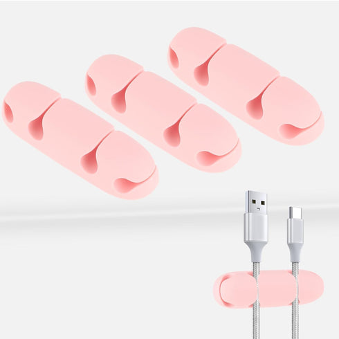 3PCS Cable Clips Cord Wire Organizer Electrical Cable Management Holders 4 Hole Silicone Cable Harness USB Charging Accessory Cute Cable Holder for Office and Home Desk (Pink)