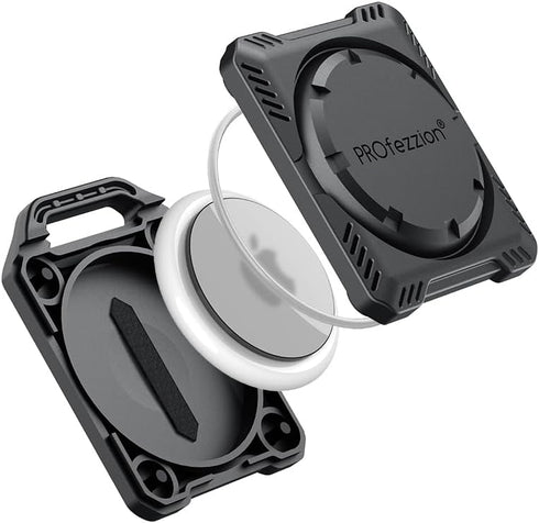 PROfezzion AirTag Holder Case with Key Ring, 3M Adhesive Mount, IPX8 Waterproof, for Keychain, Dog Collar