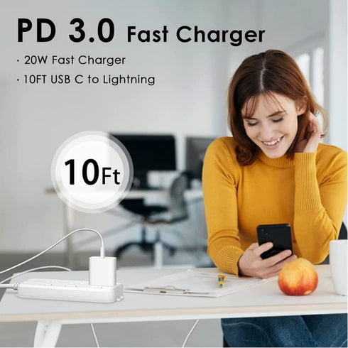 20W MFi Certified USB C Fast Charger with 10FT Type-C to Lightning Cable, compatible with iPhone 14/13/12/11/Xs
