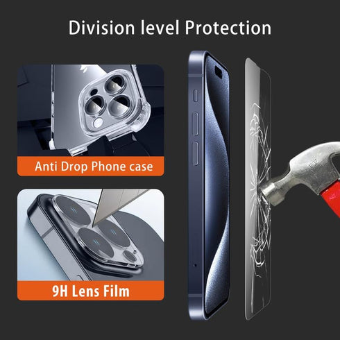 iPhone 15 Pro 5-in-1 Clear Case with 2 Glass Screen Protectors & 2 Camera Lens Protectors - Compatible & Durable.