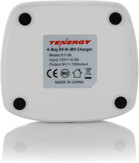 Tenergy TN136 9V 4-Bay 9 Smart Battery Charger for Rechargeable NiMH Volt Batteries