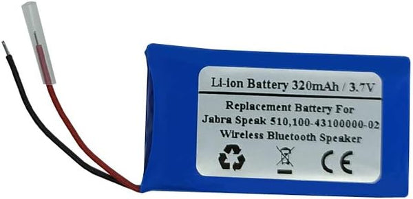 320mAh 3.7V Replacement Battery for Jabr a Speak 510, 100-43100000-02 Wireless Bluetooth Speaker, AHB582035PR-03, 1ICP6/20/35