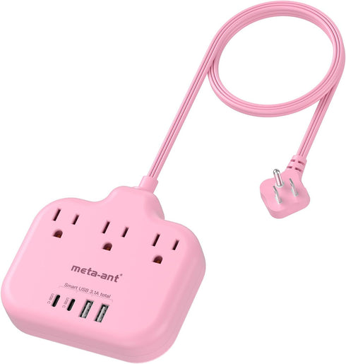 meta-ant Pink Extension Cord with 3 AC Outlets & 4 USB Ports (2