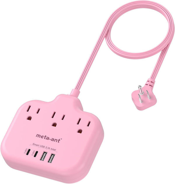 meta-ant Pink Extension Cord with 3 AC Outlets & 4 USB Ports (2