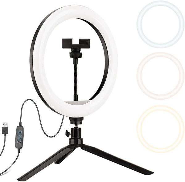 HomeBeyond 10" Selfie Ring Light with Tripod & Phone Holder Dimmable LED Circle