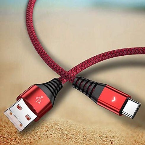 iFlash 1ft Nylon Braided USB Type C Cable, USB A 2.0 Fast Charger for Samsung Galaxy S10 S9 S8 Plus Note 10 9 8 (Red)
