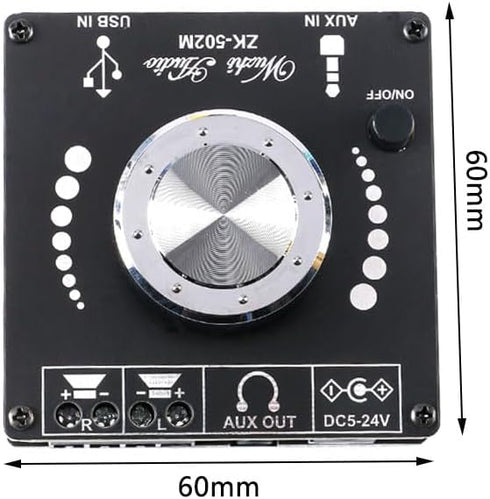 ZK-502M 50W+50W 2.0 12V 502M Bluetooth-Compatible Amplifier Mini Stereo Dual Channel AMP Power Output DC AUX USB Input