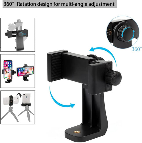 koolehaoda 1/4 inch Smartphone Holder Phone Clip Tripod Adapter with Screw/Adjustable Clip, Rotates Vertical
