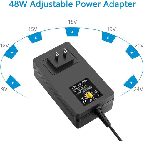 SHNITPWR 48W Universal Power Supply 9V 12V 15V 17V 19V 20V 24V Adjustable Variable AC/DC Adapter with 5.5x2.5mm Tip 100V-240V AC to DC Converter 9V~24V 0.8A 0.5A 1A 1.2A 1.5A 1.8A 2A Max with 14 Tips