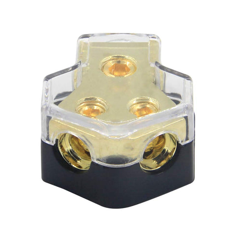 2 Way Power Distribution Block, 0/2/4 AWG Gauge In, 4/8/10 Gauge Out for Car Audio Stereo Amp