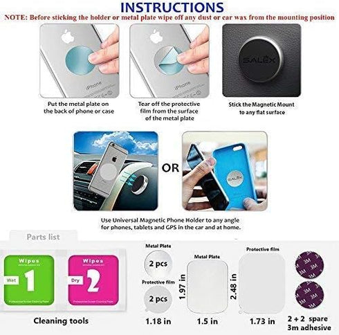 Magnetic Phone Mounts 2 Pack with 3M Adhesive - Black Flat Cell Phone Holder for Car Dashboard, Truck, Wall, Mirror,
