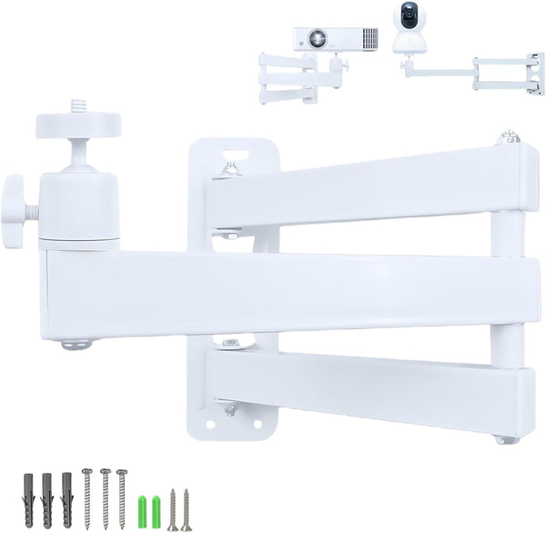 Foldable Projector Wall Mount | White Heavy-Duty | 1/4" Screw | 360