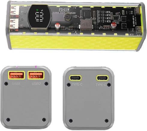 RichVibe 22.5W 45W 45W) Solder-Free Portable Power Bank Case Transparent DIY Battery Box for Cells with PD QC Fast
