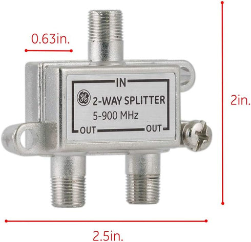 GE 2-Way Coaxial Cable Splitter, 5-900 Mhz Range, RG59 RG6 Compatible for HD TV, Audio, Video