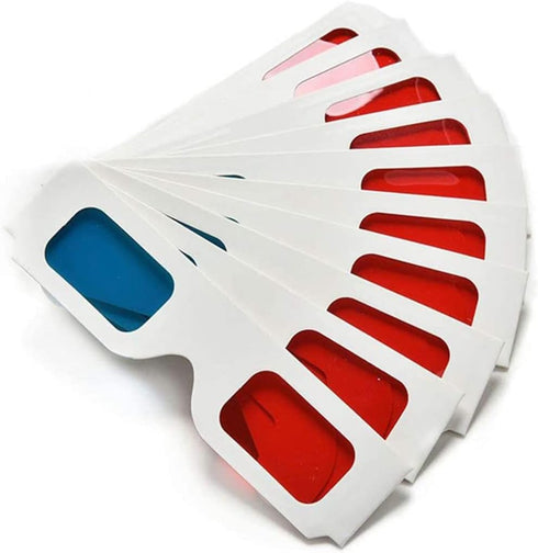 3D Paper Glasses Red and Cyan Anaglyph, 50 Pairs with White Cardboard Frame