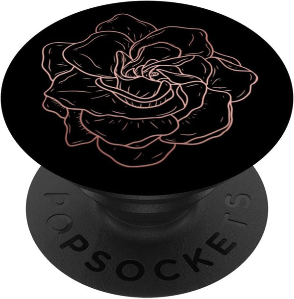 Simple Cute Black Rose Gold Flower Minimalist Aesthetic PopSockets Swappable PopGrip