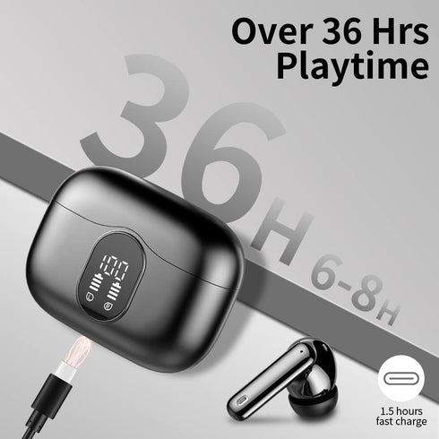 Wireless Earbuds, Bluetooth 5.3 Headphones with Noise Cancelling Mic, IP7 Waterproof, 36H Playtime for Sports, Black