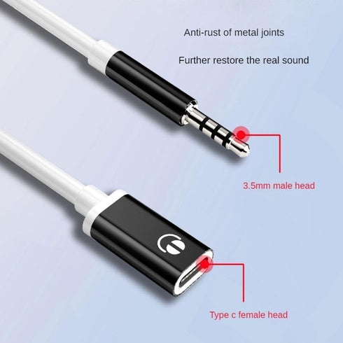 Risprsulen 3.5mm MP3 to TypeC Female Audio Adapter - Black, Compatible with Players, Smartphones, CD Players, Laptops