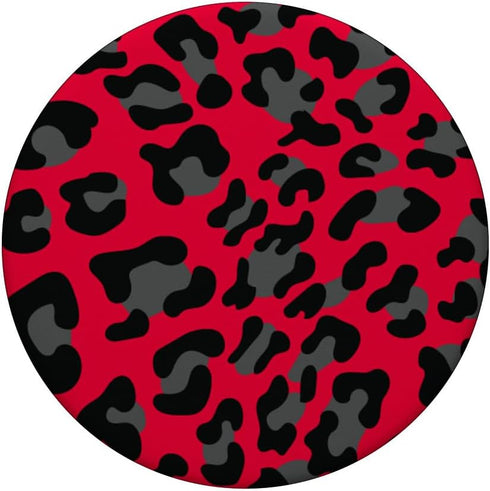 Cute Black Leopard Print Pattern Design for Women on Red PopSockets: Swappable Grip for Phones & Tablets