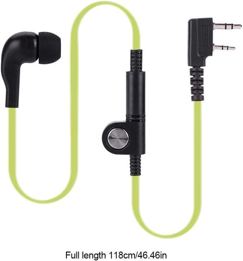 Earphone for Walkie Talkie Radio - 118 cm /46.46 Inch Headset for K Head 2Pin Radio, Mic Headphone in Green