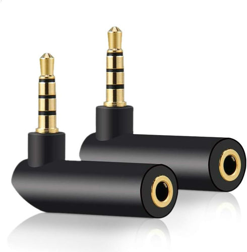 3.5mm Angle Male to Female Audio Adapter, 90 Degree Right Angle Gold-Plated TRS Stereo Jack Plug, 2 PACK
