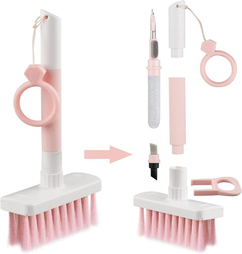 Soft Brush Keyboard Cleaner, 7 in 1 Computer Cleaning Tool Kit for Bluetooth Headset, Laptop, Camera Lens (Pink)