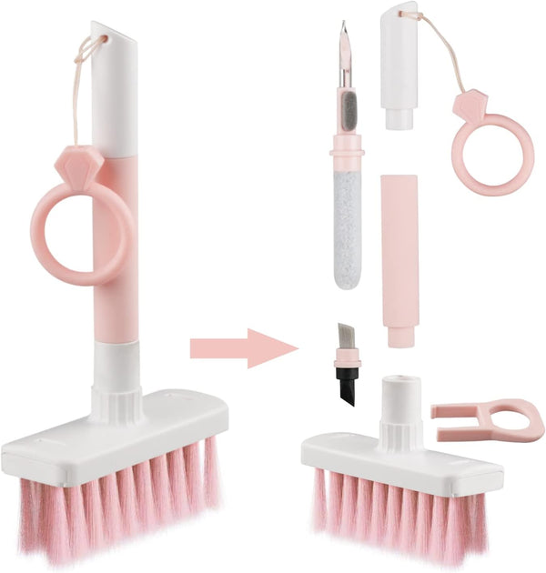 Soft Brush Keyboard Cleaner, 7 in 1 Computer Cleaning Tool Kit for Bluetooth Headset, Laptop, Camera Lens (Pink)
