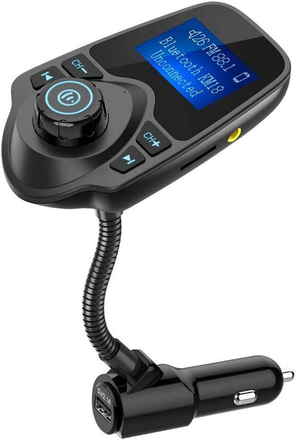 Nulaxy Bluetooth Car FM Transmitter - Wireless Audio Adapter Receiver, Handsfree, 1.44 Display, KM18 Black Matte
