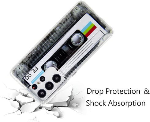 FAteam Case for Galaxy S21 Ultra 5G, Shockproof Scratchproof TPU Soft Bumper Retro Cassette Tape Case