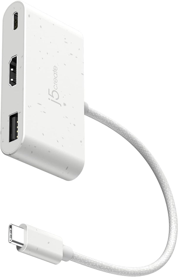 j5create USB-C to HDMI & USB Type-A Adapter with Power Delivery, 4K HDMI, USB-A 5Gbps, Compatible with MacBook