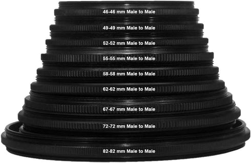 9 Pieces Filter Ring Adapter Set, Camera Lens Male to Male Metal Stepping Rings Kit (Includes 9pcs Male to Male Set
