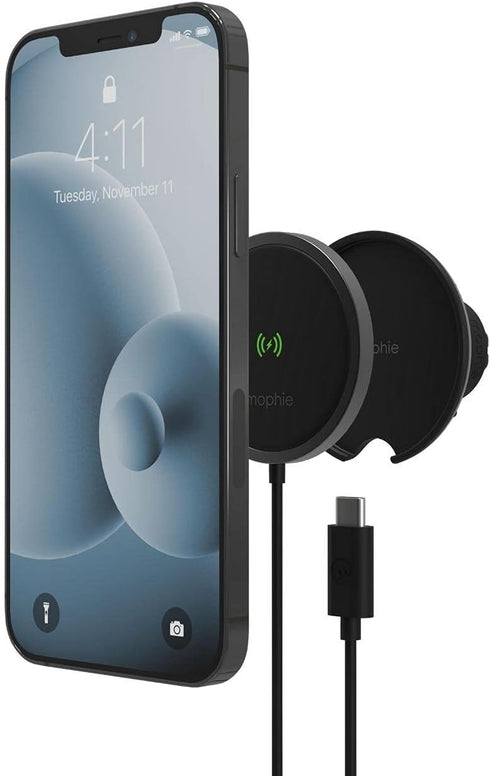 mophie Snap+ Wireless Vent Mount Universal Charger, 15W Charging for iPhone 12 Models & Qi-Enabled Devices