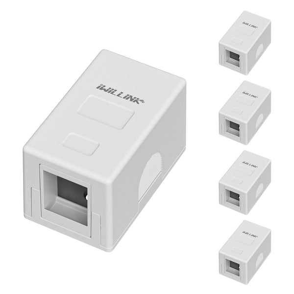 iwillink 1-Port Keystone Jack Surface Mount Box, White, 5-Pack