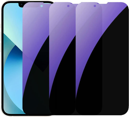 3 Pack Anti-Spy Tempered Glass Screen Protector for iPhone 14/13/13 Pro - 6.1" Anti-Blue, 9H Hardness, Anti-Scratch