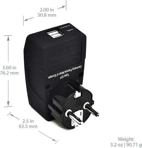 Ceptics GP4-9 2 USB Schuko Travel Adapter 4 in 1 Power Plug (Type E/F) - Universal Socket