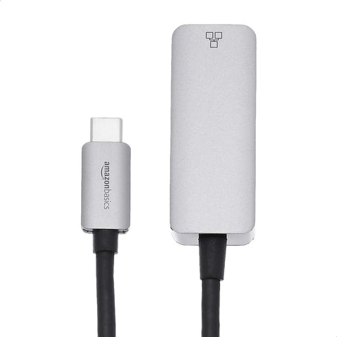 Amazon Basics Aluminum USB 3.1 Type-C to RJ45 Gigabit Ethernet Adapter, Grey, 2.07 x 0.81 x 0.6 inches by Amazon Basics