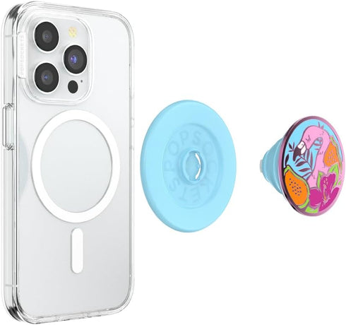 Flamingo PopSockets Round Phone Grip, Compatible with MagSafe, Adapter Ring Included, Wireless Charging Phone Holder