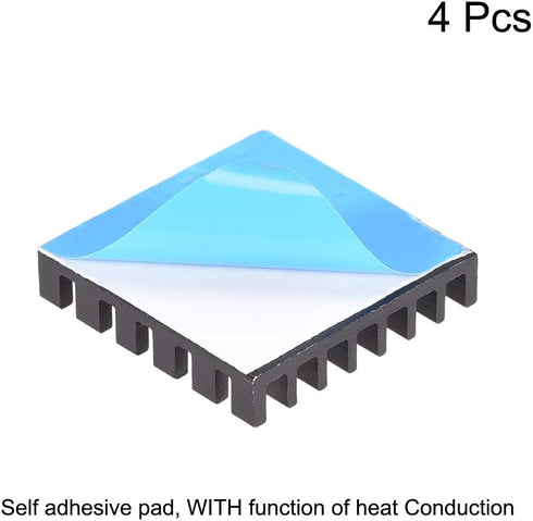 uxcell 5x25x25mm Black Aluminum Heatsink, Thermal Adhesive Pad Cooler for 3D Printers (4Pcs)